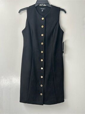 BCBG Black Sleeveless Shift Dress with Gold Buttons